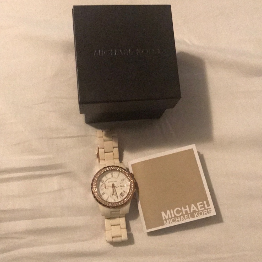 Michael Kors white and Rose Gold watch